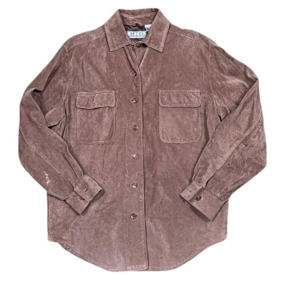Matter of Degrees Brown Suede Leather Shirt Jacket Shacket Mens S Western